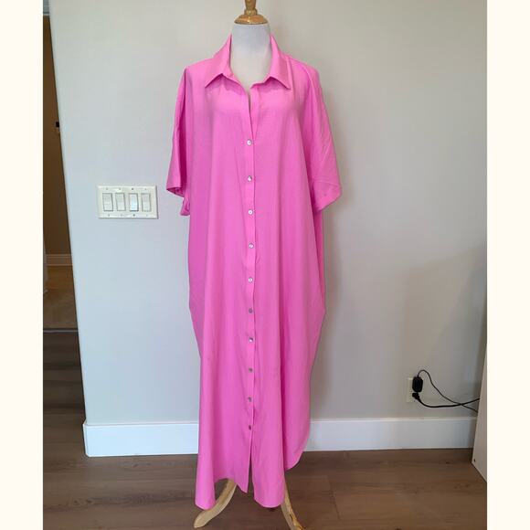 Show Me Your Mumu Buoy Button Down Dress  Hot Pink Crinkle Flow S/S 3X Plus NWT - Picture 1 of 6